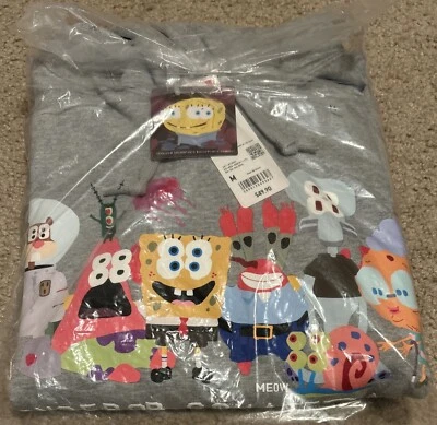 Nuevo con etiquetas Uniqlo x Bob Esponja Pantalones Cuadrados x Cactus Planta Mercado de Pulgas Gris Sudadera con Capucha Mediana Foto 1 de 4