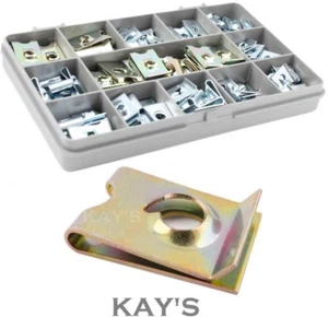 100 ASSORTED PIECES U NUT KIT SPIRE CLIPS SPEED FASTENERS LUG NUTS ZINC & YELLOW - Picture 1 of 3
