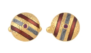Ruby 14K Gold Plated Art Deco Enameled Cufflinks - Picture 1 of 5