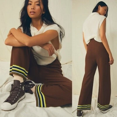 Free People Joggers Size Large Brown Motif Retrograde rrp $88 - Image 1 of 4