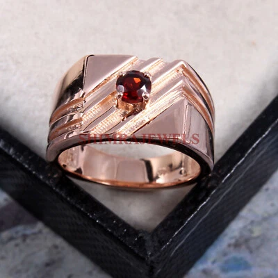 Мужское кольцо из стерлингового серебра 925 пробы с покрытием из розового золота натуральный гранат #80 - Изображение 1 из 3