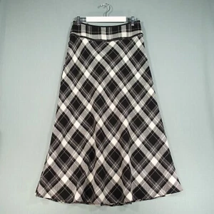 Autograph M&S Midi Skirt Womens 12 Black White Marks & Spencer Tartan Plaid Wool - Picture 1 of 17