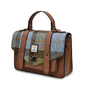 Bolso Cartera Grande Harris Tweed Azul Castaño Tartán Cremallera Bolsillo Regalo - Imagen 1 de 4