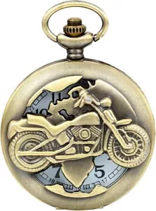 JewelryWe Steampunk Pocket Watch,Bronze Biker Motorcycle Motorbike Moto Pocket - Picture 1 of 7