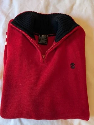 Suéter IZOD Niños L (10/12) Cuarto Cremallera Rojo Rayas Blancas Puños y Dobladillo Foto 1 de 4