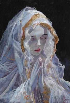 pintura original 20 x 29,7 cm 152ZbM obras de arte pinturas al óleo oración moderna Foto 1 de 3