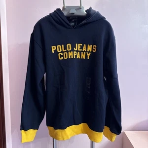 NEW with Tags Polo Jeans Co. Ralph Lauren Big Boys Navy Yellow Hoodie Size L - Picture 1 of 10