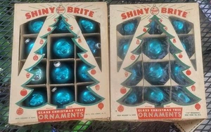 Vtg MCM Shiny Brite Blue Glass Christmas Tree Ornaments W/ Box Lot Of 2 Boxes - Picture 1 of 5