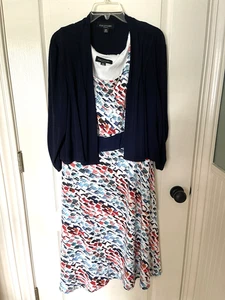 Perceptions Womens 2 Piece Dress Set Size 20W Sleeveless Dress with Navy Jacket - Picture 1 of 9