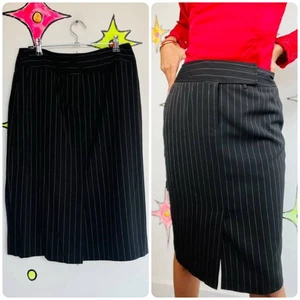 90s Y2K Black Pinstripe Pencil Skirt – Preppy Office Goth Academia – 8 Petite - Picture 1 of 7