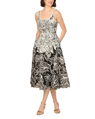 Aidan Mattox by Adrianna Papell Embroidered Organza Midi Dress Size 16 $395 - Image 1 of 3