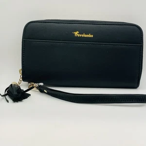 Travelambo Damen Geldbörse schwarz Quaste Kalbsleder Clutch Stil Doppelfaltung - Bild 1 von 6