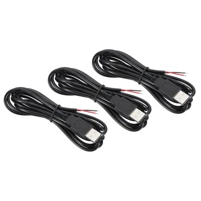 6.56Ft USB Male to 2 Pin Bare Wire Pigtail Cable, 3pcs 22AWG Power Cords Black - Image 1 of 4
