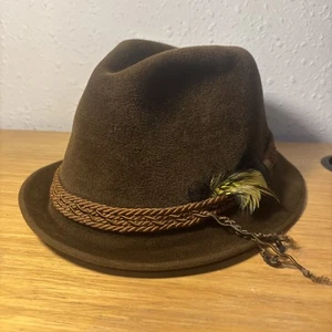 Le Chevron Genuine Velour 6 3/4 Brown Hat with Feather / Fly. FISHING HAT!! - Picture 1 of 13