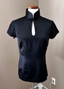 Shanghai Tang 100 % Seide geknöpftes Oberteil Bluse schwarz US 8 - Bild 1 von 10