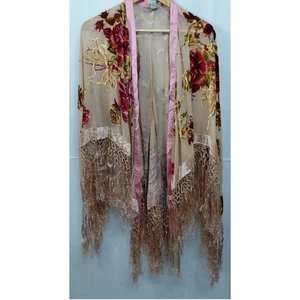 Aratta Silent Journey Women's Sheer Floral Kimono Shawl with Fringe One Size - Picture 1 of 7