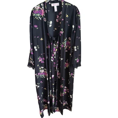 Oscar de la Renta розовый ярлык цветочный кружева кимоно халат XL черный романтический роскошь - Изображение 1 из 4