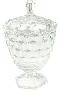 Fostoria American Crystal 7" Candy Jar & Lid With Hexagonal Foot - Picture 1 of 7