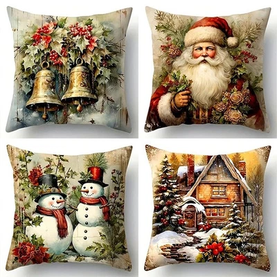 Weihnachten Kissenbezug Santa Schneemann Retro Country Sofa Kissenhülle Deko - Bild 1 von 4