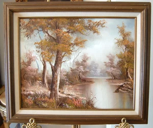 VTG 1980'S FRAMED SIG ORIGINAL OIL RIVER AND FOREST COUNTRY SCENE ARTIST: KUNG - Picture 1 of 24