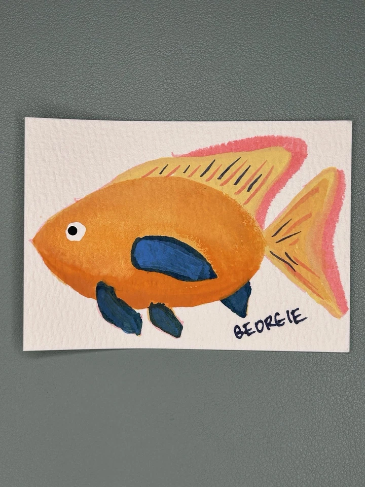 纸上水粉原创艺术签名ACEO微型鱼画Amy Lethem — 第 1/1 张图片