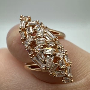14ct Rolled Gold Ring Size 6.75 Marquise Zircon Cluster 585RG Hallmarked Gift - Picture 1 of 14