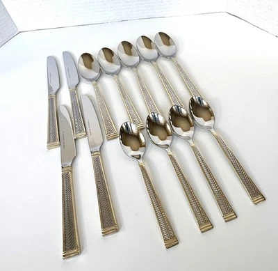 Godinger из нержавеющей стали столовые приборы золотой косы 13 изделий ложки обед ножи - Изображение 1 из 4