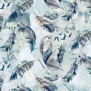 Light Blue Feathers 44" fabric by Northcott, DP24584-41, Soar, cotton - Picture 1 of 2