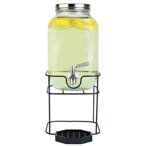 1 Gallon Glass Beverage Dispenser with Stainless Steel Spigot on Metal Stand ... - Picture 1 of 9