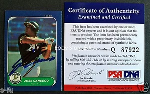JOSE CANSECO Signed 1986 Fleer Mini RC #87 Auto PSA/DNA Certified A's Autograph - Picture 1 of 3
