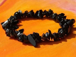 Handmade To Order - Gemstone Chip Beaded Bracelet - Natural Black Agate. - Picture 1 of 3