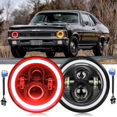 2PCS 7" Round LED Headlights Hi/Lo Beam Halo For Chevy C10 C20 C30 Pickup Nova - Image 1 of 4