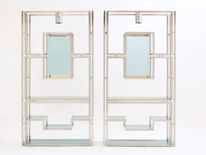 Pair of Kim Moltzer brushed steel brass green lucite shelving units 1970s - Picture 1 of 18