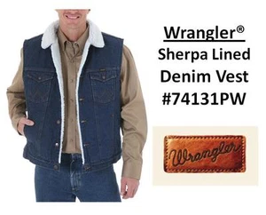 MENS Wrangler® Sherpa Lined Denim Vest Prewashed(#74131PW) All Sizes(S~2XL) - Picture 1 of 2