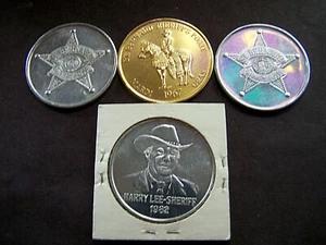 Four SHERIFF POSSE Plain+Gold Aluminum Mardi Gras Doubloons - Picture 1 of 7