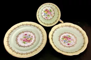 Stunning Foley Spring Bouquet Yellow Mint Green Trio, England, c.1940s - Picture 1 of 7