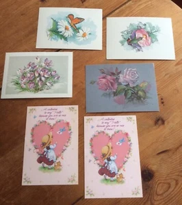 Lot Of 6 Unused Post Cards (4 Floral & 2 Valentine) - Imagen 1 de 2