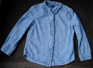 Gap Kids Denim Chambray Ruffle Front Girls Long Sleeve Shirt Size XS NEW - Picture 1 of 7