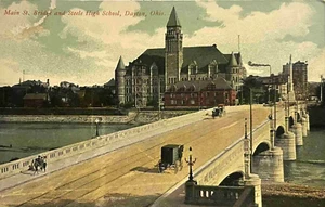 Dayton OHIO • Main St Bridge & Steele High School (zerrissen 1955) geteilte Postkarte - Bild 1 von 2