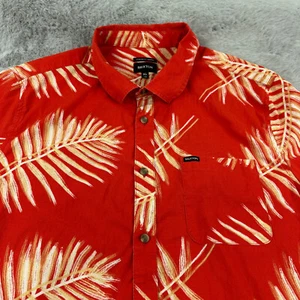 Brixton Shirt Mens Extra Large Orange Red Hawaiian Palm Leaves Aloha Luau Vacay - Picture 1 of 12