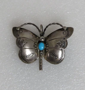 Vintage Native American BS Ben Shiley Butterfly Brooch Sterling Silver Turquoise - Picture 1 of 4
