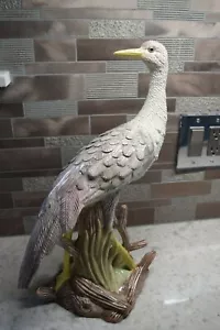 Stunning Vintage 16" HT Majolica Ceramic singed Crane Bird - Picture 1 of 12