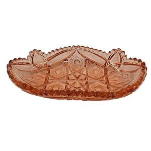 Vintage Peach Glass Candy Dish HOBSTAR SAWTOOTH EDGE Midcentury Modern - Picture 1 of 8