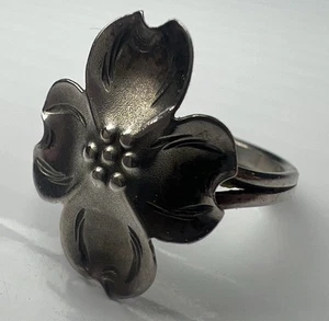 Stuart Nye 925 Sterling Silver Retro Vintage Dogwood Flower Adjustable Sz 5.5 - Picture 1 of 7