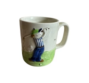 Vintage Mug 3D Golf Coffee Tea Made In Japan Blue Stripped Shirt Hat Golfer - Picture 1 of 9