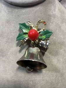 Zarte Vintage Stechpalme & Glocke Thema Urlaub Brosche - Bild 1 von 3