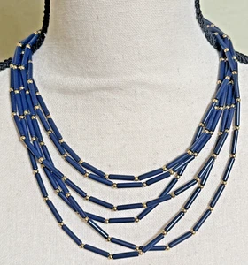 Collar CROWN TRIFARI 6 hebras múltiples - cuentas cilíndricas tono oro azul 18" - Imagen 1 de 5