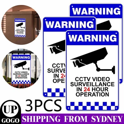 3pcs Warning CCTV Security Surveillance Camera METAL Safety Sign 30x20cm AU - image 1 of 4