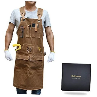 Woodworking Apron for Men, Gifts for Men Dad Father, Brown - Waxed Canvas Apron - Image 1 of 4