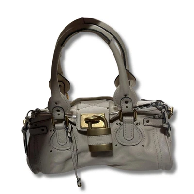 Chloe Handbag Paddington Ivory Leather Gold Hardware Studded Compact NNBl72 - Image 1 of 4